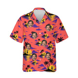 Sunset Chains Disc Golf Hawaiian Shirt personalized with printed faces, front view
