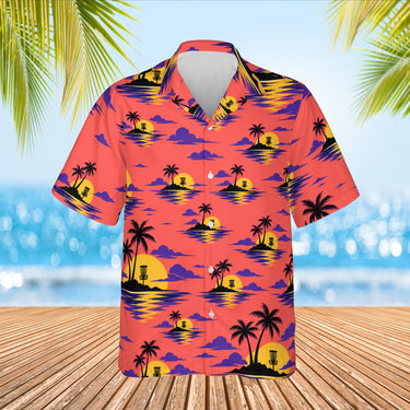 Sunset Chains Disc Golf Hawaiian Shirt print before personalizing, front view
