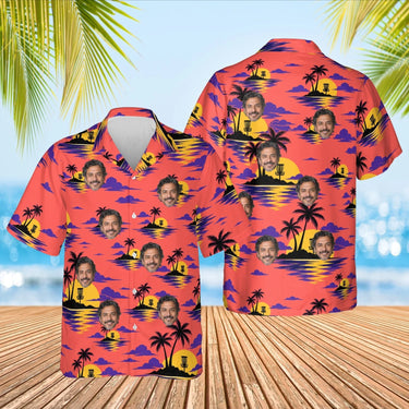 Sunset Chains Disc Golf Hawaiian Shirt with custom faces, front and back