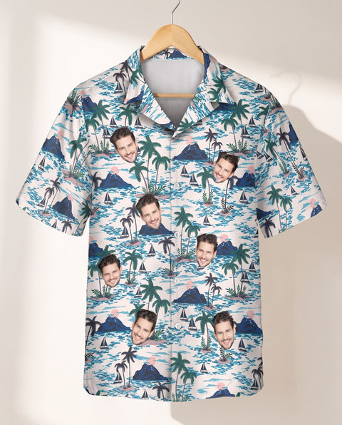 Sunset Sail personalized Hawaiian shirt printed with customer faces