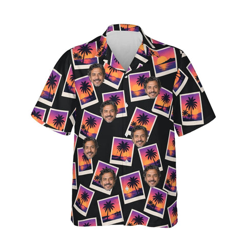 Sunset Snapshot Postcard Hawaiian Shirt personalized with printed faces, front view
