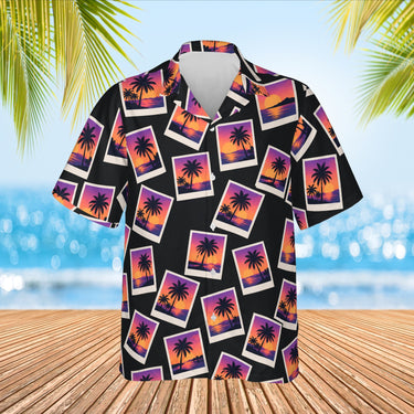 Sunset Snapshot Postcard Hawaiian Shirt print before personalizing, front view