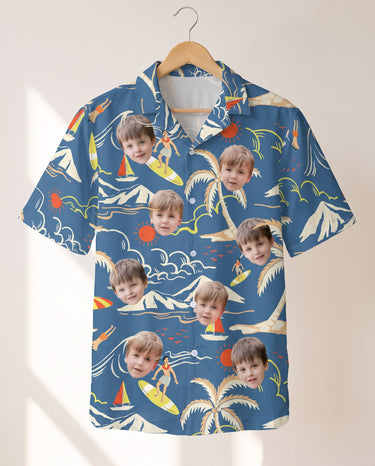 Surf Island Vibes personalized Hawaiian shirt printed with customer faces