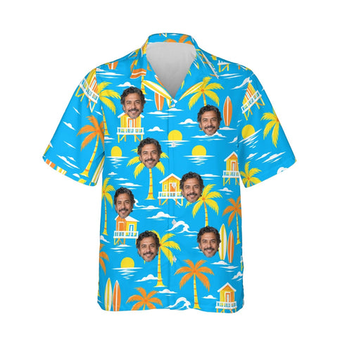 Surf Shack Island Hawaiian Shirt personalized with printed faces, front view
