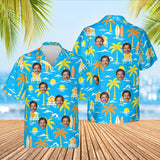 Surf Shack Island Hawaiian Shirt with custom faces, front and back
