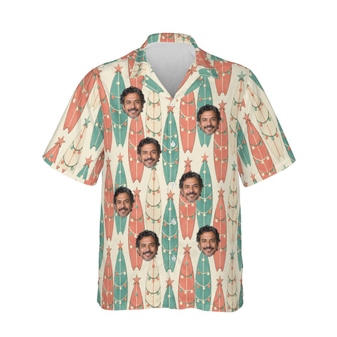 Surfboard Pines personalized Christmas Hawaiian shirt printed with customer faces, front view