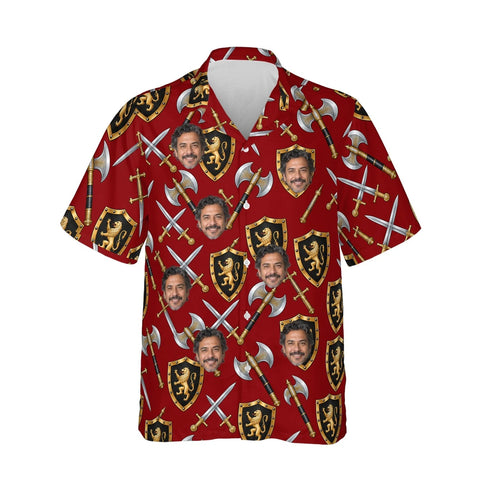 Swords & Shields Fantasy RPG Hawaiian Shirt personalized with printed faces, front view
