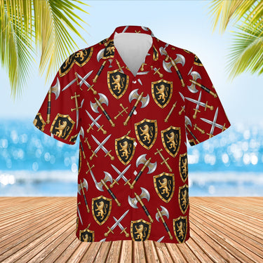 Swords & Shields Fantasy RPG Hawaiian Shirt print before personalizing, front view