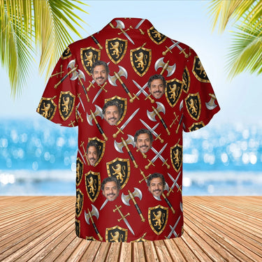 Swords & Shields Fantasy RPG Hawaiian Shirt with custom faces, back view