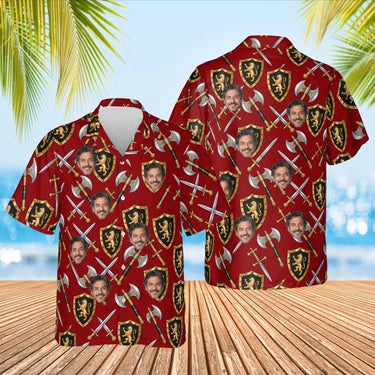 Swords & Shields Fantasy RPG Hawaiian Shirt with custom faces, front and back