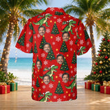T-Rex Santa Dinosaur Christmas Hawaiian Shirt with custom faces, back view