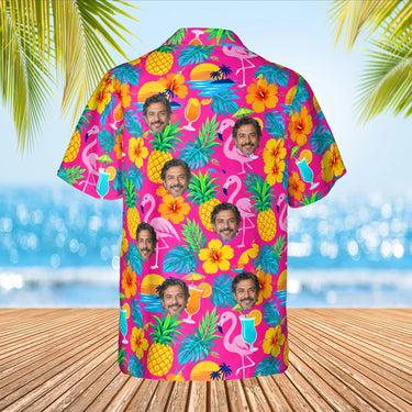 Tacky Tourist Ugly Hawaiian Shirt with custom faces, back view