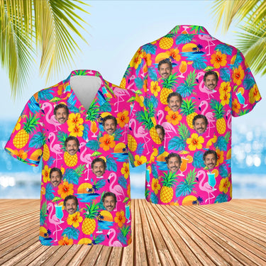 Tacky Tourist Ugly Hawaiian Shirt with custom faces, front and back