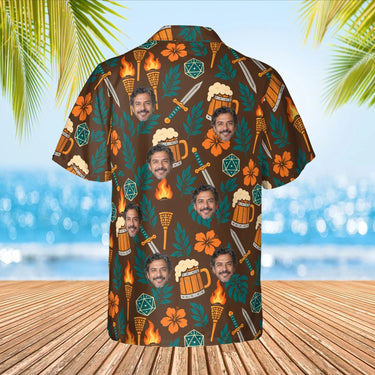 Tavern Tiki Fantasy RPG Hawaiian Shirt with custom faces, back view