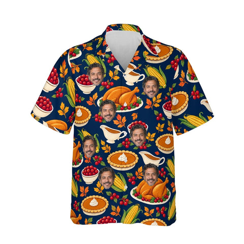 Thanksgiving Feast Hawaiian Shirt personalized with printed faces, front view