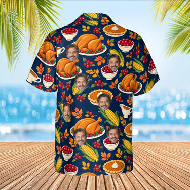 Thanksgiving Feast Hawaiian Shirt with custom faces, back view
