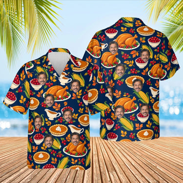 Thanksgiving Feast Hawaiian Shirt with custom faces, front and back