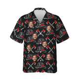 Thin Red Line Firefighter Hawaiian Shirt personalized with printed faces, front view