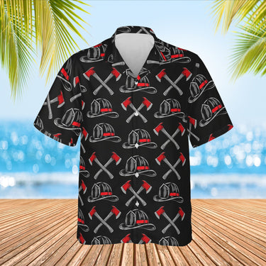 Thin Red Line Firefighter Hawaiian Shirt print before personalizing, front view