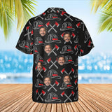Thin Red Line Firefighter Hawaiian Shirt with custom faces, back view