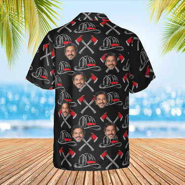 Thin Red Line Firefighter Hawaiian Shirt with custom faces, back view
