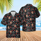 Thin Red Line Firefighter Hawaiian Shirt with custom faces, front and back