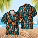 Tiki Disc Golf Hawaiian Shirt with custom faces, front and back