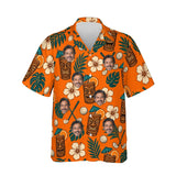 Tiki Golf Funny Hawaiian Golf Shirt personalized with printed faces, front view