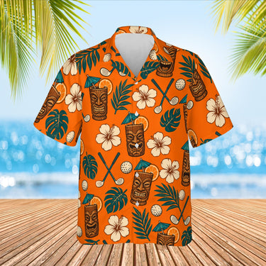 Tiki Golf Funny Hawaiian Golf Shirt print before personalizing, front view