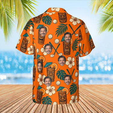 Tiki Golf Funny Hawaiian Golf Shirt with custom faces, back view