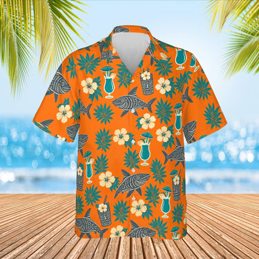 Tiki Shark Hawaiian Shirt print before personalizing, front view