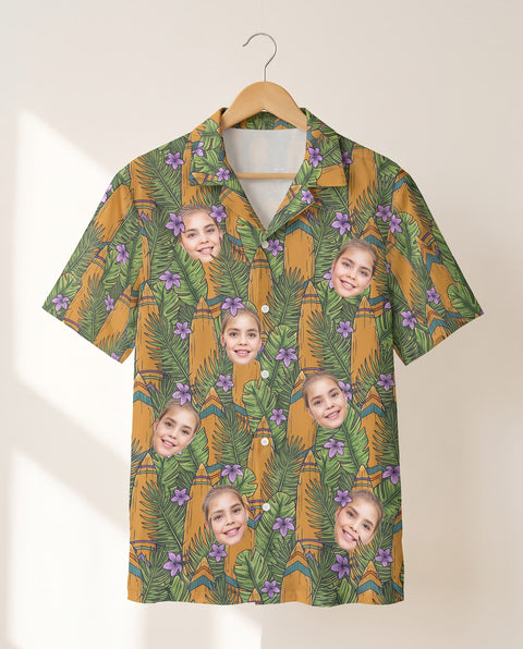 Tiki Surf Legend personalized Hawaiian shirt printed with customer faces