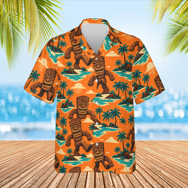 Tiki Titan Kaiju Hawaiian Shirt print before personalizing, front view