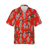 Tin Robot Sci-Fi Hawaiian Shirt personalized with printed faces, front view