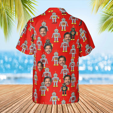 Tin Robot Sci-Fi Hawaiian Shirt with custom faces, back view