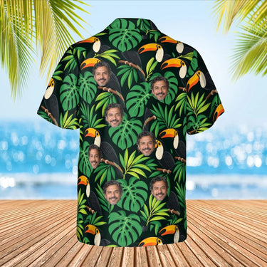Toucan Tropical Hawaiian Shirt with custom faces, back view