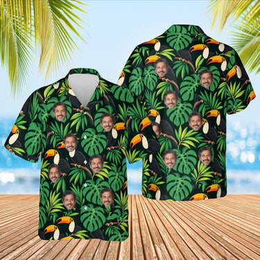 Toucan Tropical Hawaiian Shirt with custom faces, front and back