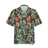 Travel Label Postcard Hawaiian Shirt personalized with printed faces, front view