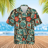 Travel Label Postcard Hawaiian Shirt print before personalizing, front view