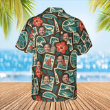 Travel Label Postcard Hawaiian Shirt with custom faces, back view