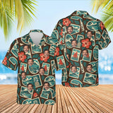 Travel Label Postcard Hawaiian Shirt with custom faces, front and back