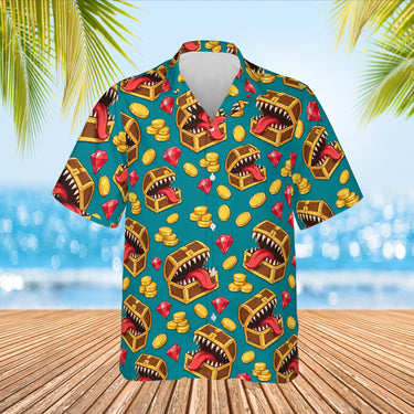 Treasure Chest Monster RPG Hawaiian Shirt print before personalizing, front view