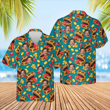 Treasure Chest Monster RPG Hawaiian Shirt with custom faces, front and back