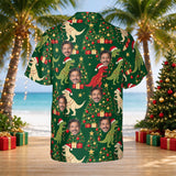 Tree Rex Dinosaur Christmas Hawaiian Shirt with custom faces, back view