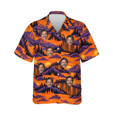 Trestle Bridge Train Hawaiian Shirt personalized with printed faces, front view