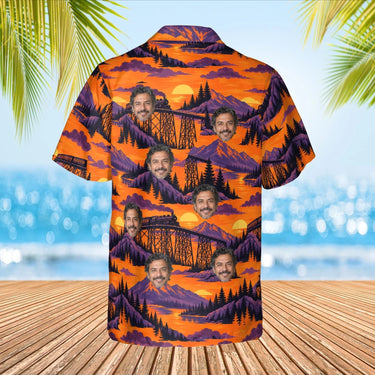Trestle Bridge Train Hawaiian Shirt with custom faces, back view