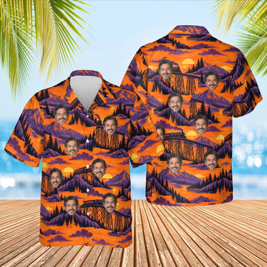 Trestle Bridge Train Hawaiian Shirt with custom faces, front and back