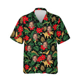 Tropical Dinosaur Christmas Hawaiian Shirt personalized with printed faces, front view