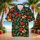 Tropical Dinosaur Christmas Hawaiian Shirt print before personalizing, front view