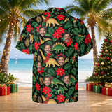 Tropical Dinosaur Christmas Hawaiian Shirt with custom faces, back view